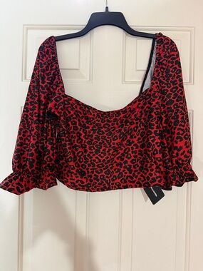 Blackmilk Red and Black Leopard Puff Sleeve Top